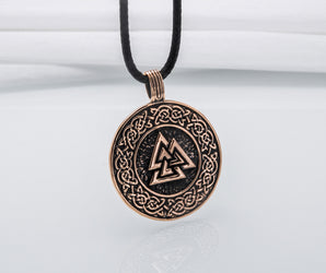 Valknut Symbol with Viking Ornament Pendant Bronze Viking Jewelry