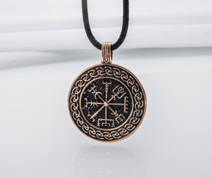 Vegvisir Symbol with Viking Ornament Pendant Bronze Pagan Jewelry