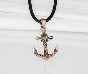 Big Anchor Symbol with Ship Steering Wheel Pendant Bronze Norse Jewelry