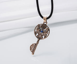 Key with Axes and Cubic Zirconia Bronze Jewelry