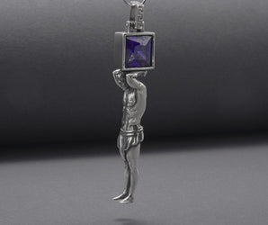 Sisyphe 925 Silver Pendant With Gem, Handcrafted Jewelry