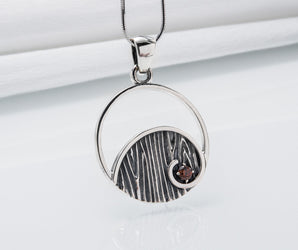 Geometric 925 Silver Pendant With Wood Texture And Golden Ratio, Handmade Jewelry