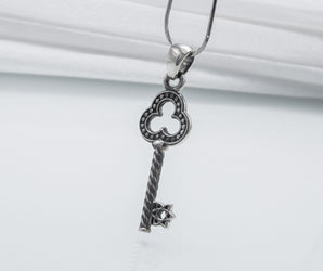 925 Silver Key Pendant With Celtic Knot Star, Handmade Jewelry