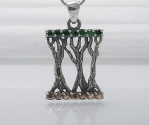 Norse 925 Silver Pendant With Yggdrasil Tree And Gems, Fashion Handmade Jewelry
