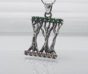 Norse 925 Silver Pendant With Yggdrasil Tree And Gems, Fashion Handmade Jewelry