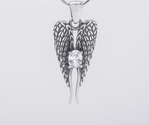 925 Silver Wings Necklace with Clear Gem, Handmade Fashion Jewelry