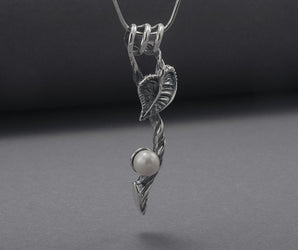 925 Silver Ivy Pendant With Pearl, Handmade Jewelry