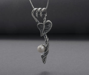 925 Silver Ivy Pendant With Pearl, Handmade Jewelry