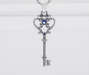 Sterling Silver Royal Crown Key Pendant With Gems, Unique Fashion Jewelry