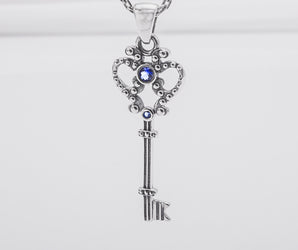 Sterling Silver Royal Crown Key Pendant With Gems, Unique Fashion Jewelry