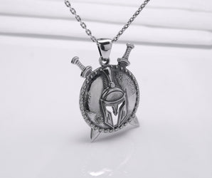 925 Silver Spartan Warrior Necklace with Greek Ornament, Unique Handmade Jewelry