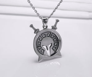 925 Silver Spartan Warrior Necklace with Greek Ornament, Unique Handmade Jewelry