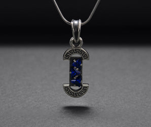 925 Silver Colosseum Road Pendant with Blue Gems, Unique Greek Jewelry