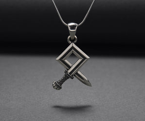 925 Silver Odal Symbol Sword Necklace, Handmade Norse Jewelry