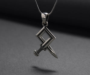925 Silver Odal Symbol Sword Necklace, Handmade Norse Jewelry