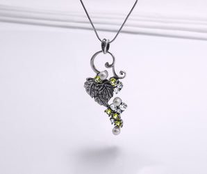Sterling Silver Vine Pendant with Gems, Handmade Fashion Jewelry