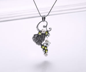 Sterling Silver Vine Pendant with Gems, Handmade Fashion Jewelry