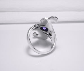 Sterling Silver Eye of Horus Ring with Lotus, Handmade Egypt Jewelry