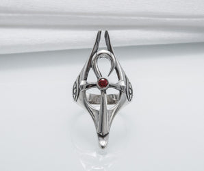 Sterling Silver Egyptian Ring With Ankh and Gems Handmade Jewelry