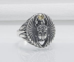 Sterling Silver Egyptian Ring With Ankh and Anubis, Handmade Jewelry