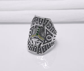 925 Silver Hexahedron Ankh Ring with Scarab and Gems, Handcrafted Egypt Jewelry