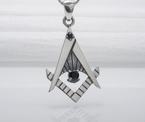 Unique Masonic 925 Silver Pendant With Gems, Handmade Jewelry