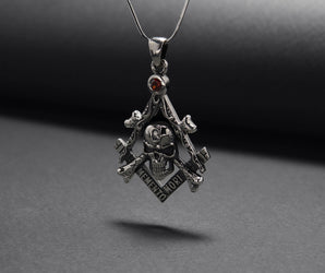 Sterling Silver Momento Mori Pendant with Skull and Bones, Handcrafted Biker Jewelry