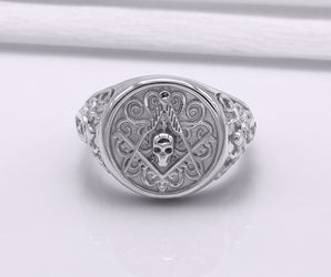 Ring with Masonic Symbol, 950 Platinum Handcrafted Jewelry