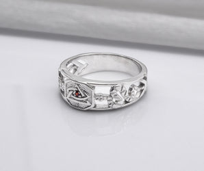 Masonic Ring with Red Cubic Zirconia, 950 Platinum Jewelry