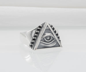 Minimalistic Masonic 925 Silver Ring With Gems, Handmade Jewelry