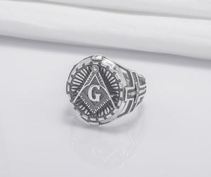 Square And Compasses Masonic Ring, Sterling Silver Handmade Jewelry