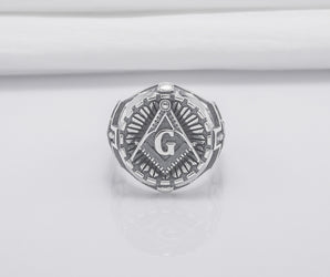 Square And Compasses Masonic Ring, Sterling Silver Handmade Jewelry