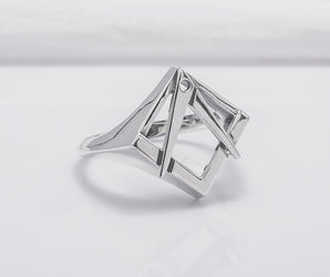 Sterling Silver Square and Compasses Ring, Handmade Mason Jewelry
