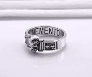 Sterling Silver Momento Mori Ring, Handcrafted Masonic Jewelry