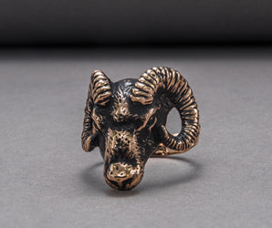 Ram Ring Bronze Unique Animal Jewelry