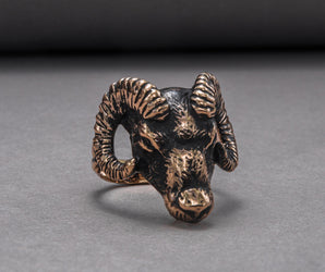 Ram Ring Bronze Unique Animal Jewelry