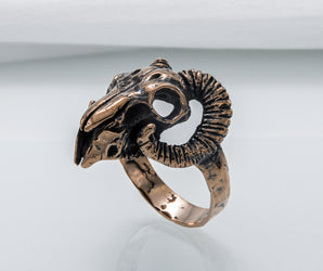 Ram Skull Ring Bronze Unique Animal Jewelry
