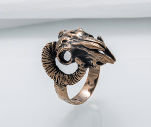 Ram Skull Ring Bronze Unique Animal Jewelry