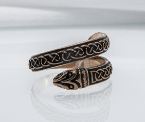 Jormungand Ring with Viking Ornament Bronze Viking Jewelry