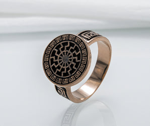 Black Sun Ring with Viking Ornament Scandinavian Jewelry