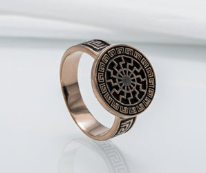 Black Sun Ring with Viking Ornament Scandinavian Jewelry