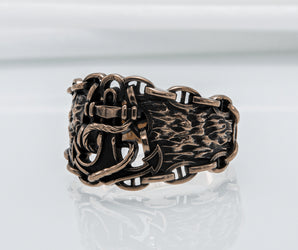 Anchor Symbol with Chain Bronze Unique Ring