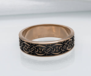 Viking Ring with Scandinavian Ornament Bronze Unique Jewelry