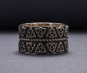 Celtic Ring with Triquetra Symbols Bronze Pagan Jewelry