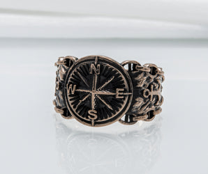 Compass Symbol with Anchor and Chain Bronze Unique Ring