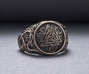 Valknut Symbol Ring with Urnes Style Bronze Viking Jewelry