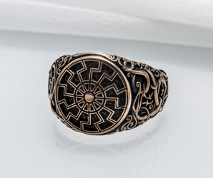 Black Sun Symbol with Urnes Style Bronze Norse Ring