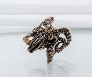 Ram Skull Ring Bronze Unique Handmade Jewelry
