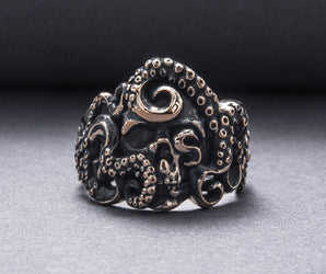 Kraken with Skull Unique Animal Bronze Ring Handcrafted Unique Jewelry