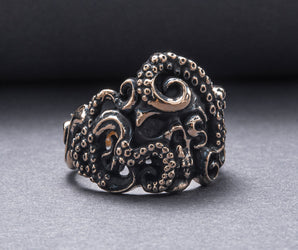 Kraken with Skull Unique Animal Bronze Ring Handcrafted Unique Jewelry